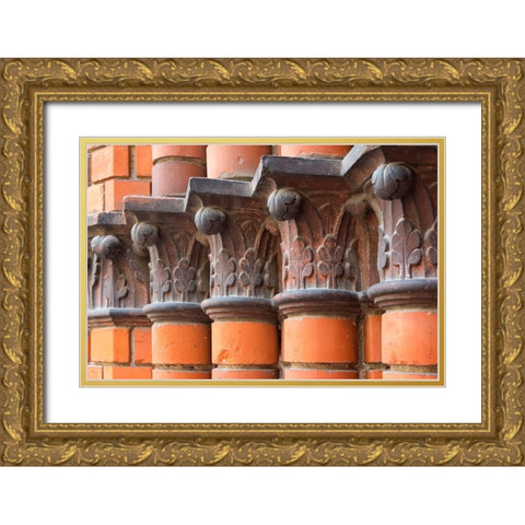 Carved red columns in the old town-Riga-Latvia Gold Ornate Wood Framed Art Print with Double Matting by Su, Keren