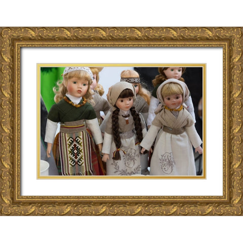 Lithuanian girl dolls-Klaipeda-Lithuania Gold Ornate Wood Framed Art Print with Double Matting by Su, Keren