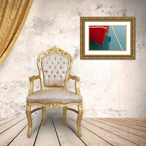 Red boat on the ocean-Narsarsuaq-Greenland Gold Ornate Wood Framed Art Print with Double Matting by Su, Keren