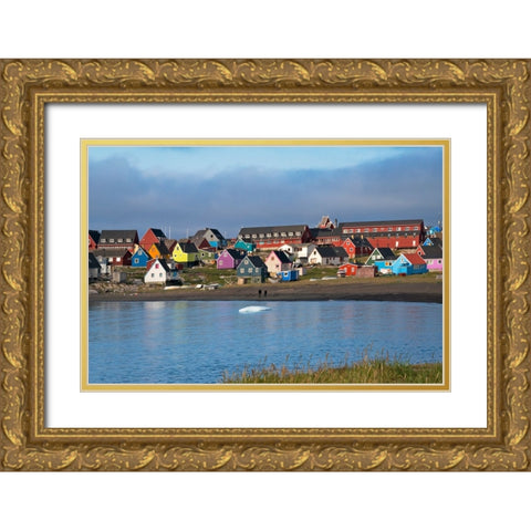 Brightly painted houses on the beach-Qeqertarsuaq-Greenland Gold Ornate Wood Framed Art Print with Double Matting by Su, Keren