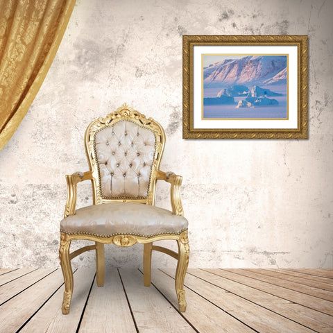 Icebergs frozen into the sea ice of the Uummannaq Fjord System during winter  Gold Ornate Wood Framed Art Print with Double Matting by Zwick, Martin