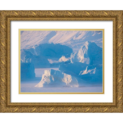 Icebergs frozen into the sea ice of the Uummannaq Fjord System during winter  Gold Ornate Wood Framed Art Print with Double Matting by Zwick, Martin