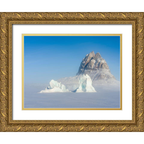 Icebergs frozen into the sea ice of the Uummannaq Fjord System during winter  Gold Ornate Wood Framed Art Print with Double Matting by Zwick, Martin