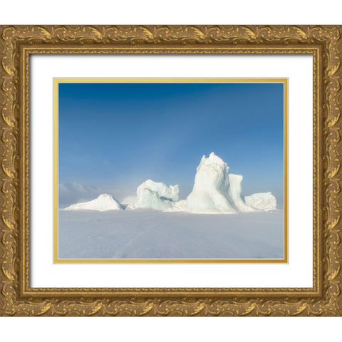 Icebergs frozen into the sea ice of the Uummannaq Fjord System during winter  Gold Ornate Wood Framed Art Print with Double Matting by Zwick, Martin