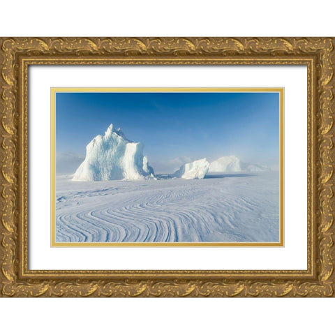 Icebergs frozen into the sea ice of the Uummannaq Fjord System during winter  Gold Ornate Wood Framed Art Print with Double Matting by Zwick, Martin