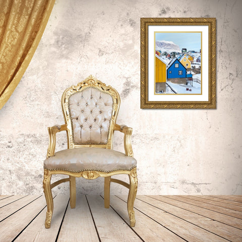 Town Uummannaq during winter in northern Gold Ornate Wood Framed Art Print with Double Matting by Zwick, Martin
