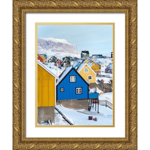 Town Uummannaq during winter in northern Gold Ornate Wood Framed Art Print with Double Matting by Zwick, Martin