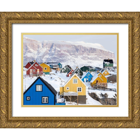 Town Uummannaq during winter in northern Gold Ornate Wood Framed Art Print with Double Matting by Zwick, Martin