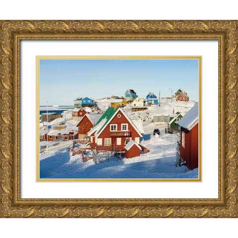 Winter in the town of Upernavik in the north of Greenland at the shore of Baffin Bay Gold Ornate Wood Framed Art Print with Double Matting by Zwick, Martin