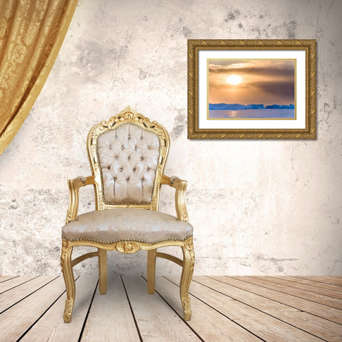 Sunset during winter at the Ilulissat Fjord-located in the Disko Bay in West Greenland Gold Ornate Wood Framed Art Print with Double Matting by Zwick, Martin