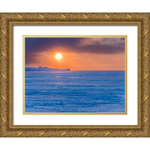 Sunset during winter at the Ilulissat Fjord-located in the Disko Bay in West Greenland Gold Ornate Wood Framed Art Print with Double Matting by Zwick, Martin