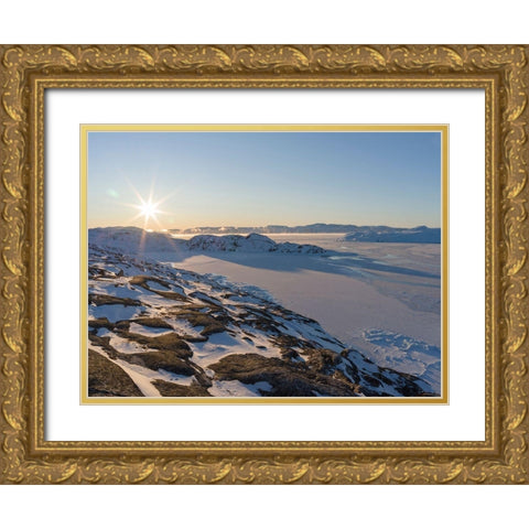 Sunrise during winter at the Ilulissat Icefjord-located in the Disko Bay in West Greenland Gold Ornate Wood Framed Art Print with Double Matting by Zwick, Martin