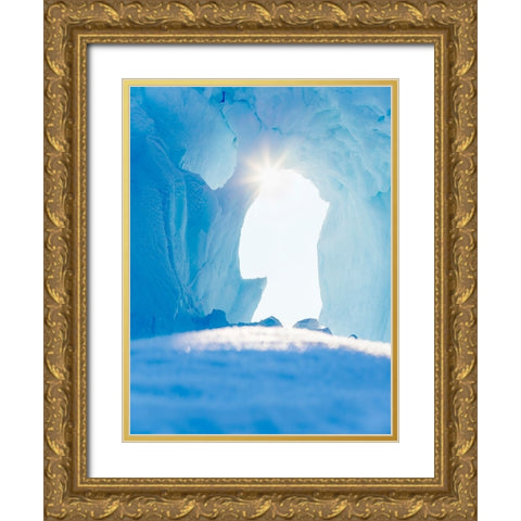 Iceberg frozen into the sea ice of the Uummannaq fjord system during winter-Greenland-Danish Territ Gold Ornate Wood Framed Art Print with Double Matting by Zwick, Martin