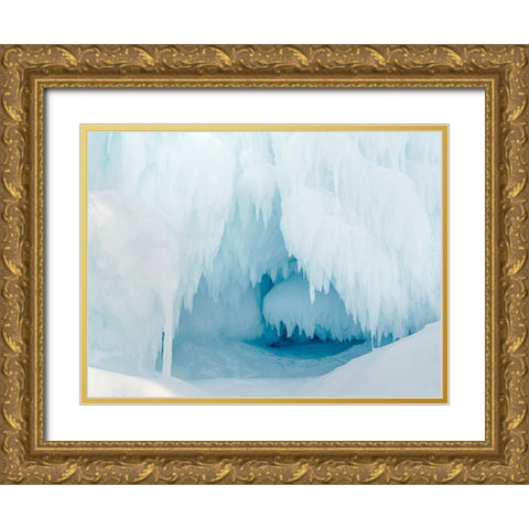 Iceberg frozen into the sea ice of the Uummannaq fjord system during winter-Greenland-Danish Territ Gold Ornate Wood Framed Art Print with Double Matting by Zwick, Martin