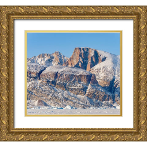 Icebergs in front of Appat Island-frozen into the sea ice of the Uummannaq fjord system during wint Gold Ornate Wood Framed Art Print with Double Matting by Zwick, Martin