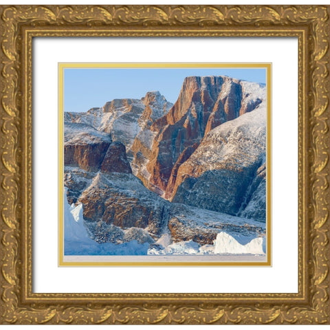 Icebergs in front of Appat Island-frozen into the sea ice of the Uummannaq fjord system during wint Gold Ornate Wood Framed Art Print with Double Matting by Zwick, Martin