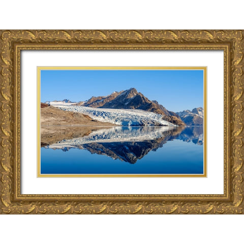 Glacier in the Sermiligaaq Fjord- Ammassalik- Danish Territory. Gold Ornate Wood Framed Art Print with Double Matting by Zwick, Martin