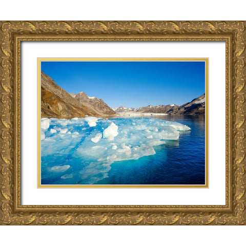 Iceberg in front of Knud Rasmussen Glacier-Sermiligaaq Fjord- Ammassalik- Danish Territory. Gold Ornate Wood Framed Art Print with Double Matting by Zwick, Martin