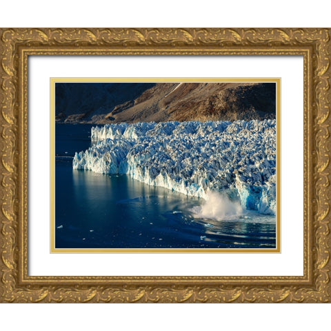 Ice calving. Knud Rasmussen Glacier-Sermiligaaq Fjord- Ammassalik- Danish Territory. Gold Ornate Wood Framed Art Print with Double Matting by Zwick, Martin
