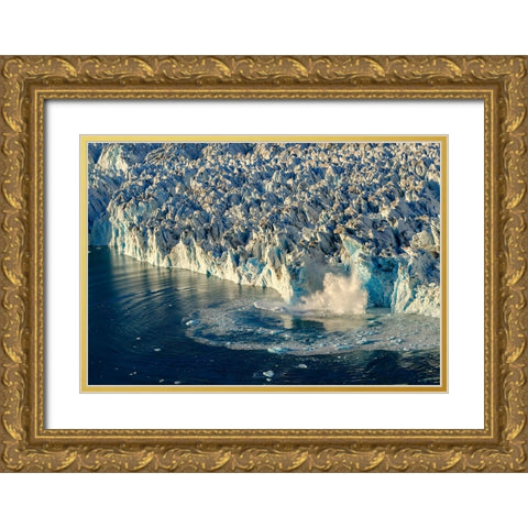 Ice calving. Knud Rasmussen Glacier-Sermiligaaq Fjord- Ammassalik- Danish Territory. Gold Ornate Wood Framed Art Print with Double Matting by Zwick, Martin