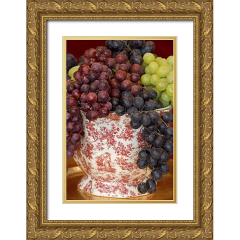 Still life of grape varieties in vase Gold Ornate Wood Framed Art Print with Double Matting by Paulson, Don