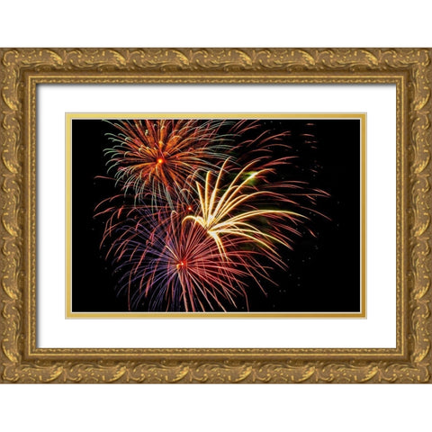 Independence Day fireworks-USA Gold Ornate Wood Framed Art Print with Double Matting by Engelbrecht, Jim