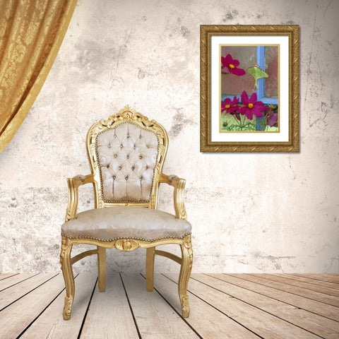 Luna Moth on Old Window with Cosmos Gold Ornate Wood Framed Art Print with Double Matting by Rotenberg, Nancy