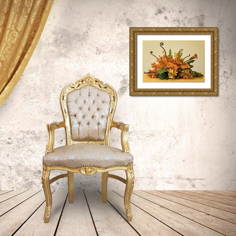 Close-up of colorful flower arrangement on table Gold Ornate Wood Framed Art Print with Double Matting by Paulson, Don