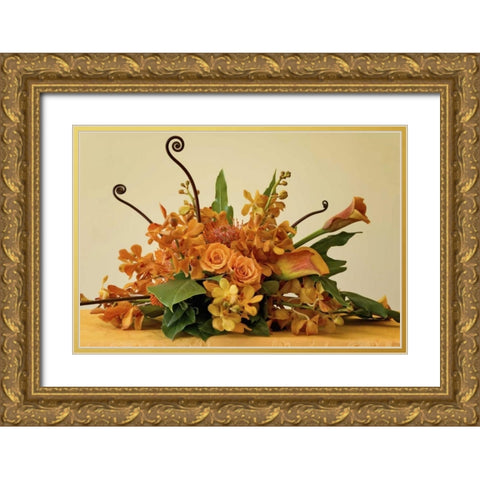 Close-up of colorful flower arrangement on table Gold Ornate Wood Framed Art Print with Double Matting by Paulson, Don