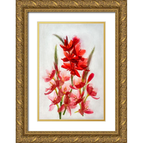 Kaffir lilies in ice Gold Ornate Wood Framed Art Print with Double Matting by Jaynes Gallery