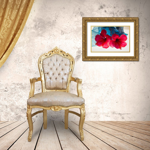 Hibiscus Flower and Tissue Paper with Light Gold Ornate Wood Framed Art Print with Double Matting by Beraldo, Zandina Muench
