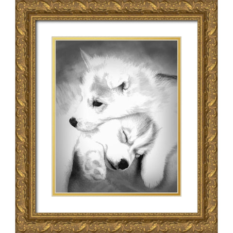 Abstract of Siberian husky puppies Gold Ornate Wood Framed Art Print with Double Matting by Jaynes Gallery