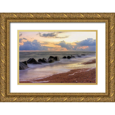 Atlantic Ocean Beach at Sunrise Gold Ornate Wood Framed Art Print with Double Matting by Miller, Anna