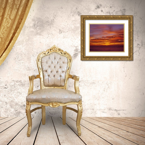 Sunset over the ocean from Cape Perpetua, OR, USA Gold Ornate Wood Framed Art Print with Double Matting by Terrill, Steve