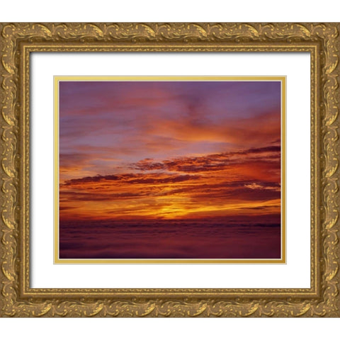 Sunset over the ocean from Cape Perpetua, OR, USA Gold Ornate Wood Framed Art Print with Double Matting by Terrill, Steve