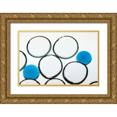 White and Blue glass pebbles with light Gold Ornate Wood Framed Art Print with Double Matting by Beraldo, Zandina Muench