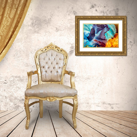 Colorful Tissue Paper and Light Gold Ornate Wood Framed Art Print with Double Matting by Beraldo, Zandina Muench