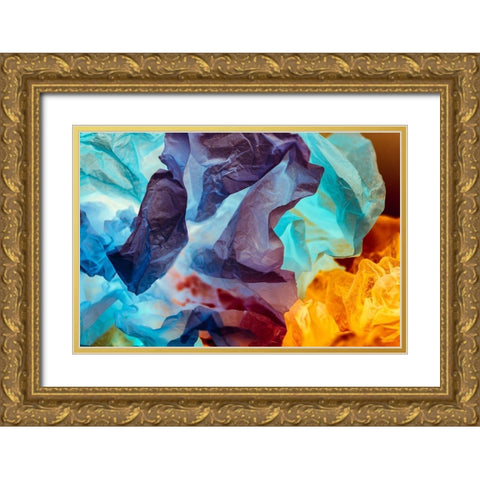 Colorful Tissue Paper and Light Gold Ornate Wood Framed Art Print with Double Matting by Beraldo, Zandina Muench