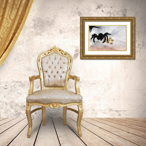 Spider on web Gold Ornate Wood Framed Art Print with Double Matting by Muench, Zandria