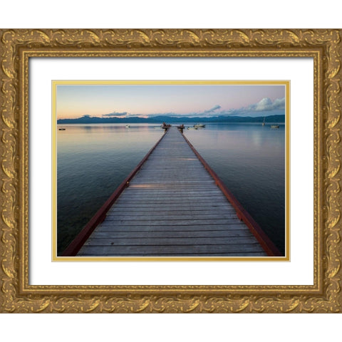 Fiji-Vanua Levu Long wooden pier Gold Ornate Wood Framed Art Print with Double Matting by Merrill Images