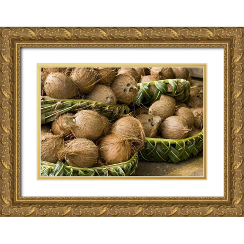 Polynesia, Kingdom of Tonga Coconuts for sale Gold Ornate Wood Framed Art Print with Double Matting by Kaveney, Wendy