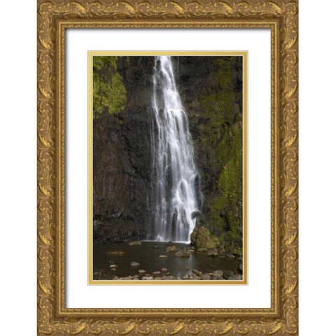 French Polynesia, Tahiti Waterfall ove cliff Gold Ornate Wood Framed Art Print with Double Matting by Kaveney, Wendy