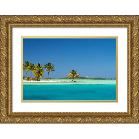French Polynesia- Bora Bora. Motu Tane private island in lagoon. Gold Ornate Wood Framed Art Print with Double Matting by Jaynes Gallery