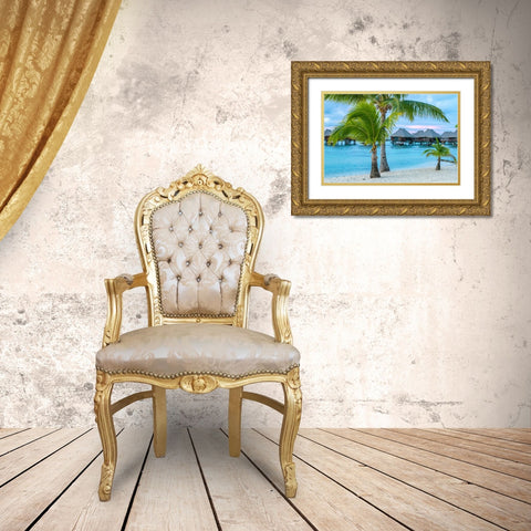 French Polynesia- Moorea. Overwater bungalows Gold Ornate Wood Framed Art Print with Double Matting by Jaynes Gallery