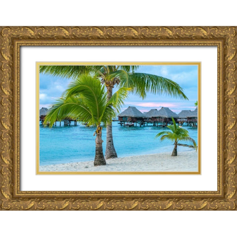 French Polynesia- Moorea. Overwater bungalows Gold Ornate Wood Framed Art Print with Double Matting by Jaynes Gallery