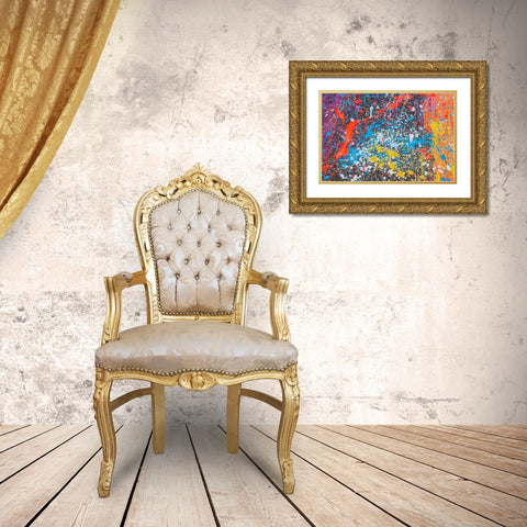 Argentina- Buenos Aires. Colorful paint splatters. Gold Ornate Wood Framed Art Print with Double Matting by Haseltine, Tom