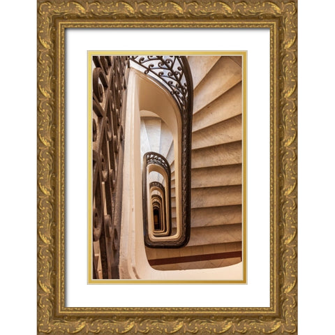 Argentina- Buenos Aires. Spiral staircase. Gold Ornate Wood Framed Art Print with Double Matting by Haseltine, Tom