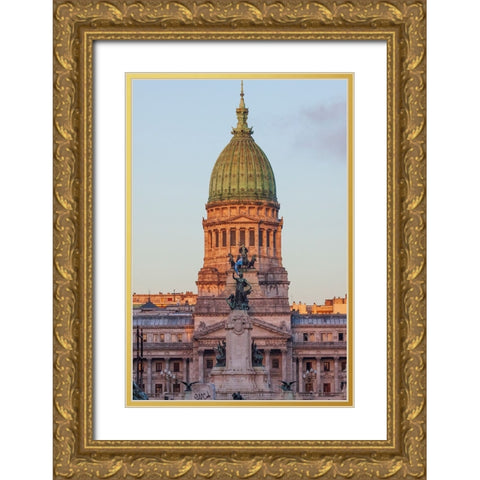 Argentina- Buenos Aires. Capitol building. Gold Ornate Wood Framed Art Print with Double Matting by Haseltine, Tom