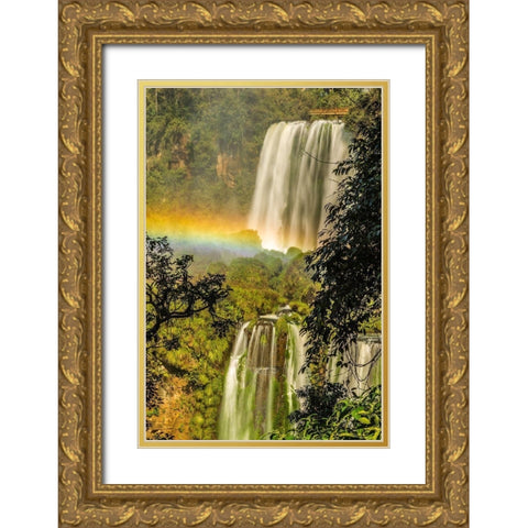 Brazil-Iguazu Falls Landscape of waterfalls  Gold Ornate Wood Framed Art Print with Double Matting by Jaynes Gallery