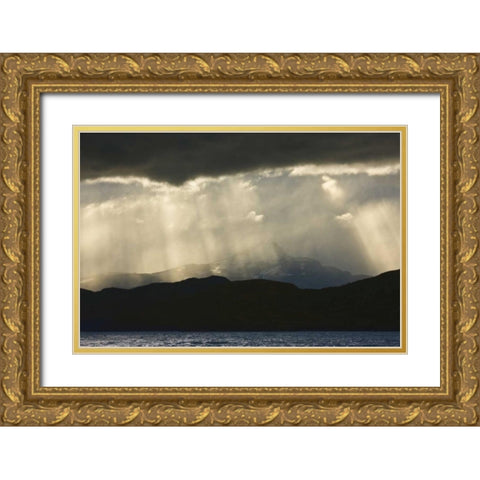 Chile, Torres del Paine NP Crepuscular rays Gold Ornate Wood Framed Art Print with Double Matting by Grall, Don